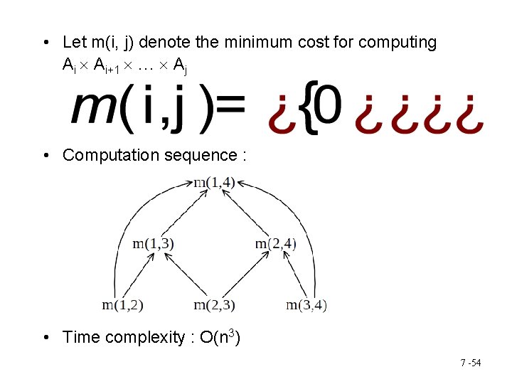  • Let m(i, j) denote the minimum cost for computing Ai Ai+1 …