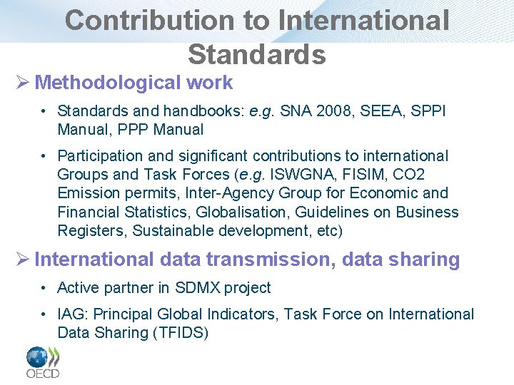 Contribution to International Standards Ø Methodological work • Standards and handbooks: e. g. SNA