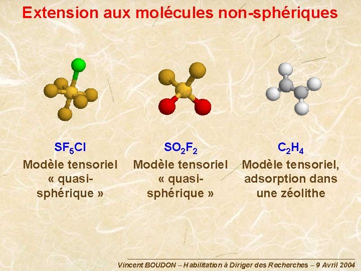 Extension aux molécules non-sphériques SF 5 Cl Modèle tensoriel « quasisphérique » SO 2