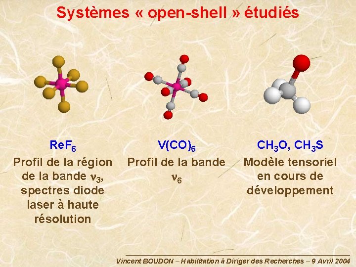 Systèmes « open-shell » étudiés Re. F 6 Profil de la région de la