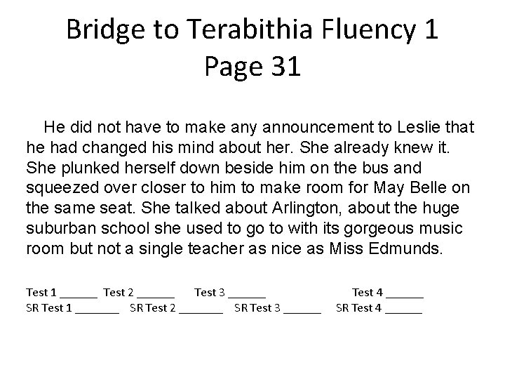 Bridge to Terabithia Fluency 1 Page 31 He did not have to make any