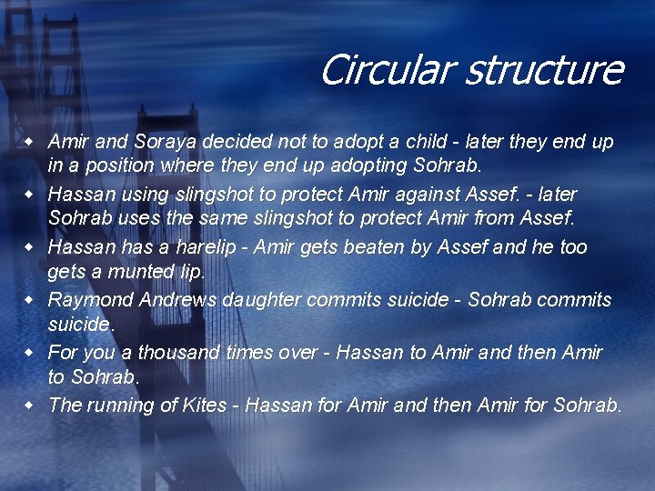 Circular structure w Amir and Soraya decided not to adopt a child - later