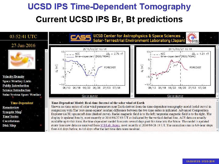 UCSD IPS Time-Dependent Tomography Current UCSD IPS Br, Bt predictions CASS/UCSD 2016 