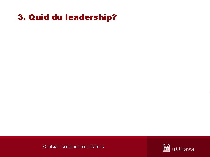3. Quid du leadership? Quelquestions non résolues 