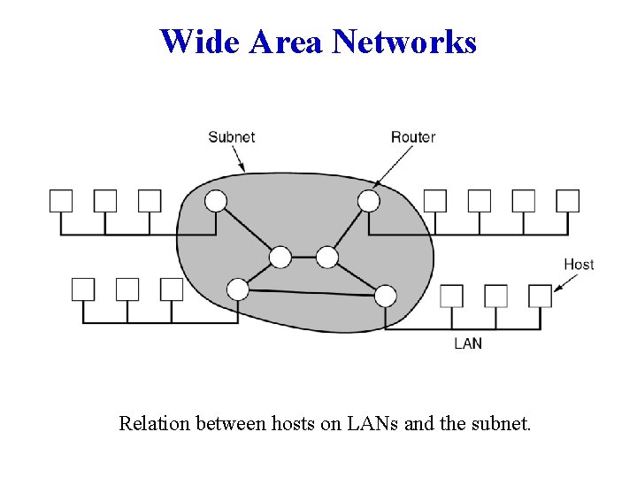 Wide Area Networks Relation between hosts on LANs and the subnet. 