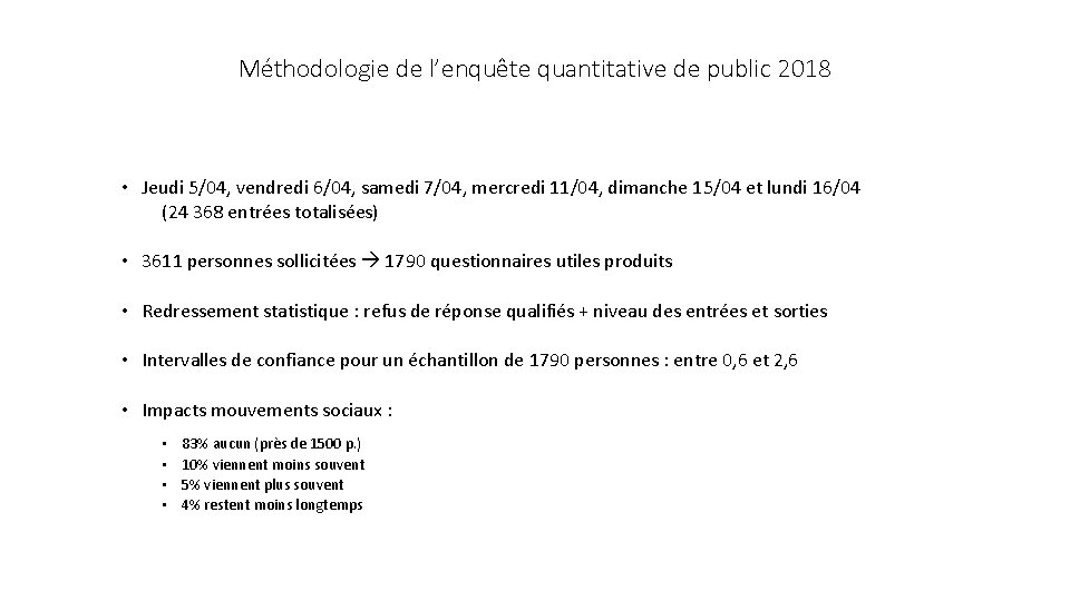 Méthodologie de l’enquête quantitative de public 2018 • Jeudi 5/04, vendredi 6/04, samedi 7/04,