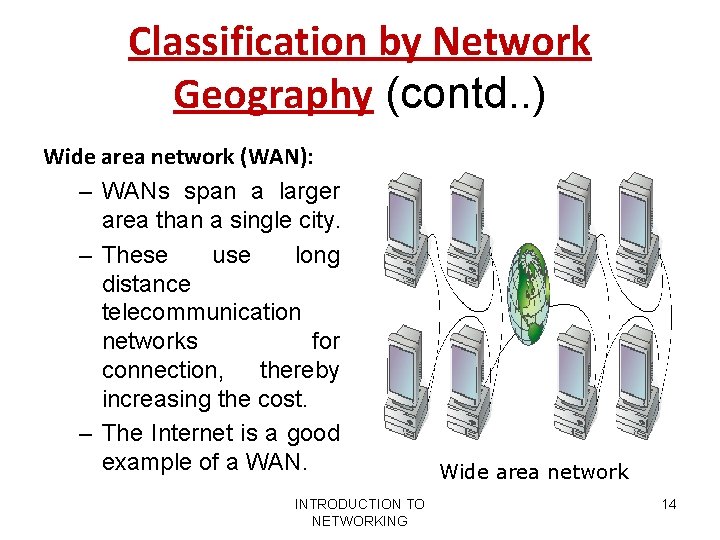 Classification by Network Geography (contd. . ) Wide area network (WAN): – WANs span Classification by Network Geography (contd. . ) Wide area network (WAN): – WANs span