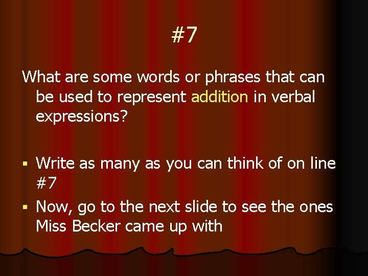#7 What are some words or phrases that can be used to represent addition