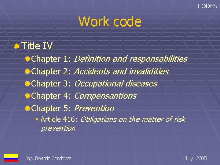 CODES Work code ® Title IV ®Chapter ®Chapter 1: 2: 3: 4: 5: Definition
