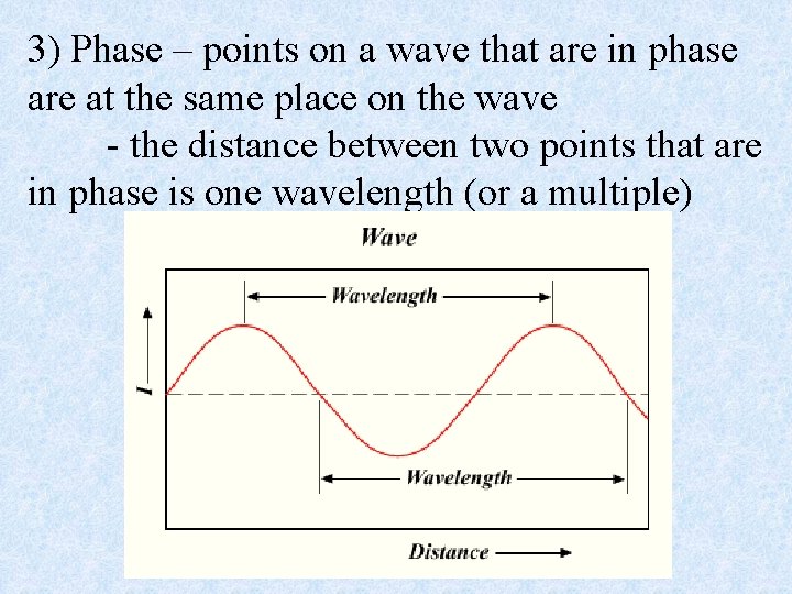 3) Phase – points on a wave that are in phase are at the