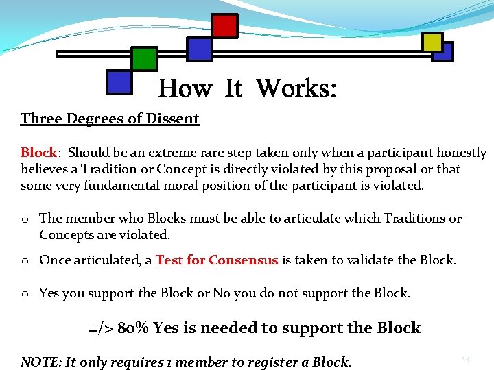 Three Degrees of Dissent Block: Should be an extreme rare step taken only when