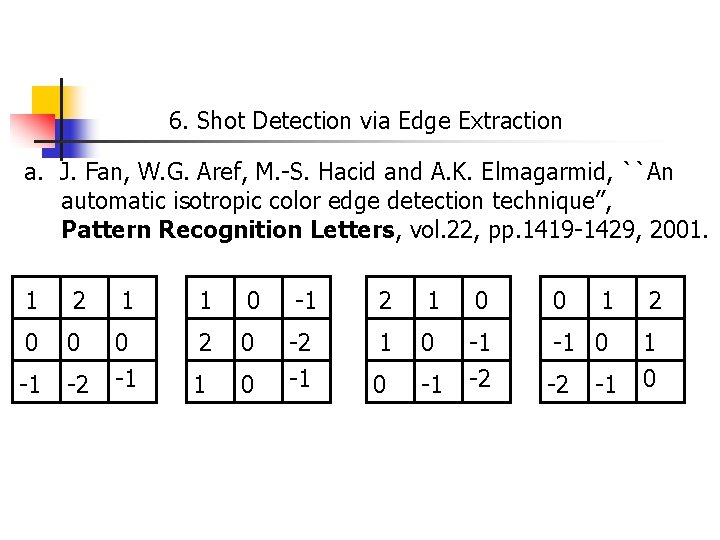 6. Shot Detection via Edge Extraction a. J. Fan, W. G. Aref, M. -S.