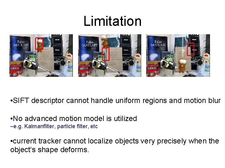 Limitation • SIFT descriptor cannot handle uniform regions and motion blur • No advanced