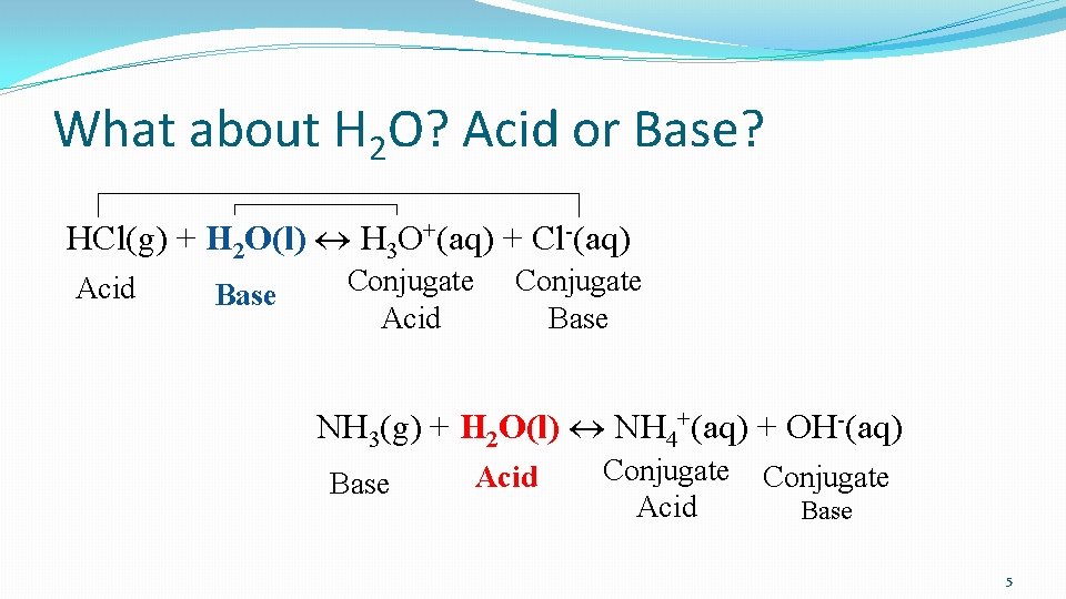 What about H 2 O? Acid or Base? HCl(g) + H 2 O(l) H