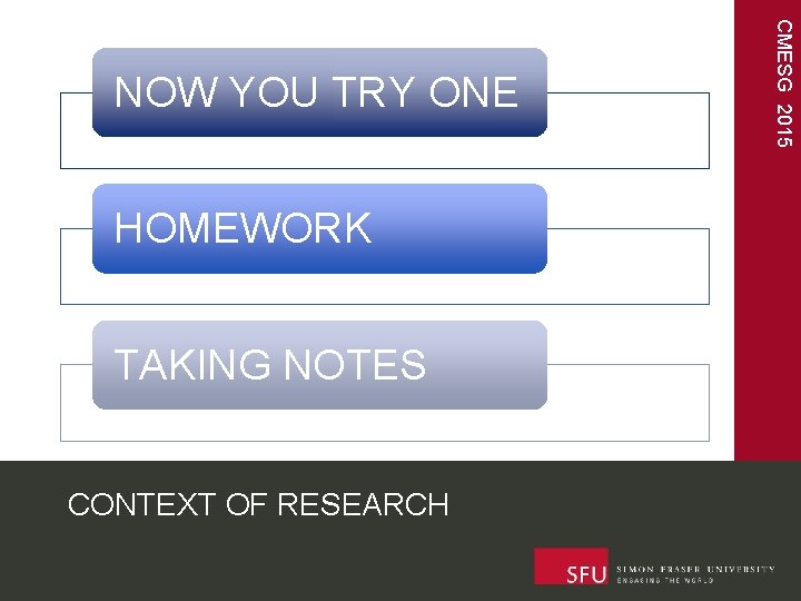 HOMEWORK TAKING NOTES CONTEXT OF RESEARCH CMESG 2015 NOW YOU TRY ONE 