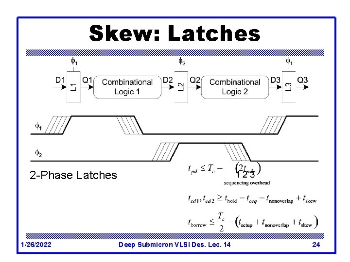 Skew: Latches 2 -Phase Latches 1/26/2022 Deep Submicron VLSI Des. Lec. 14 24 