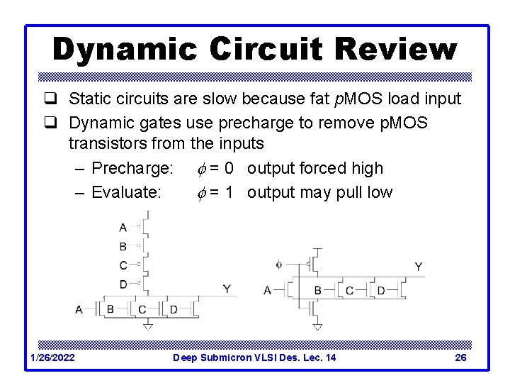 Dynamic Circuit Review q Static circuits are slow because fat p. MOS load input