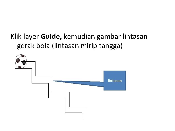 Klik layer Guide, kemudian gambar lintasan gerak bola (lintasan mirip tangga) lintasan 