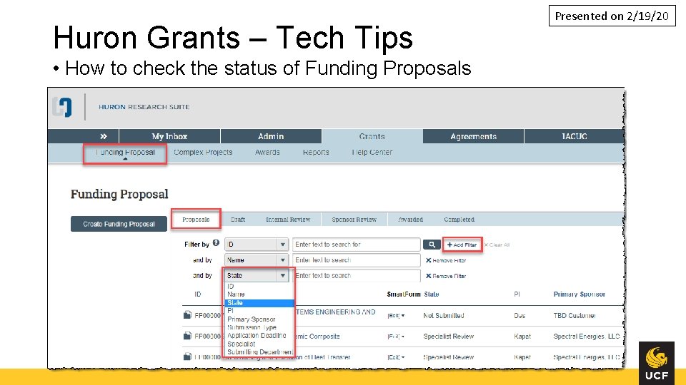 Huron Grants – Tech Tips • How to check the status of Funding Proposals
