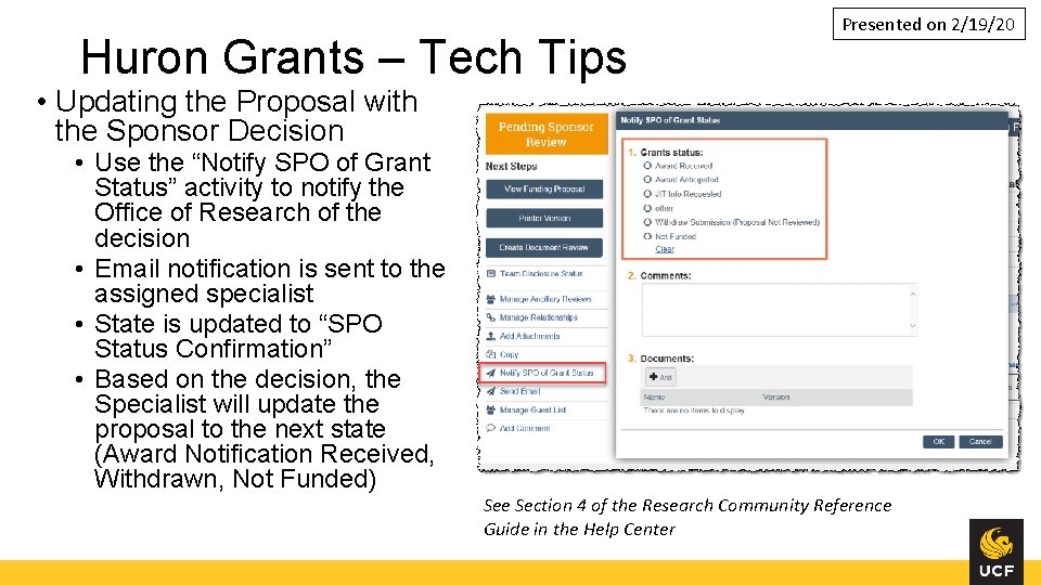 Huron Grants – Tech Tips Presented on 2/19/20 • Updating the Proposal with the
