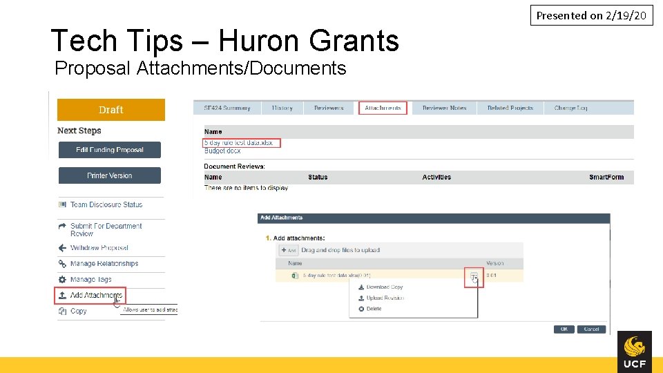 Presented on 2/19/20 Tech Tips – Huron Grants Proposal Attachments/Documents 