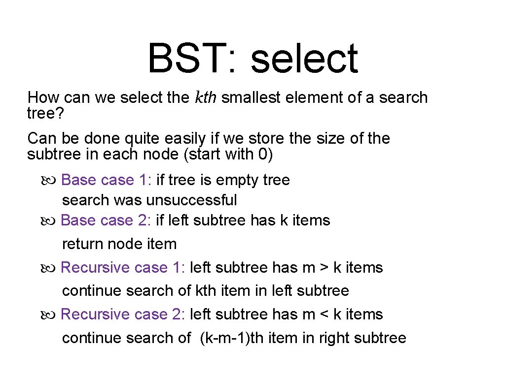 BST: select How can we select the kth smallest element of a search tree?
