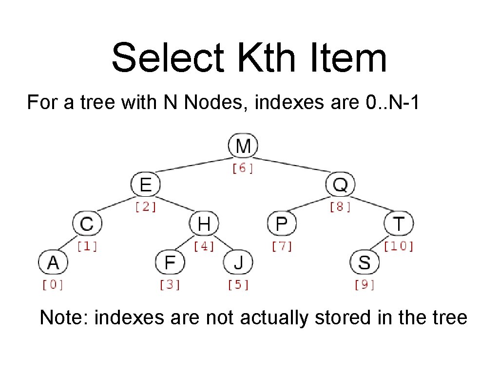 Select Kth Item For a tree with N Nodes, indexes are 0. . N-1
