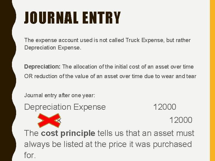 JOURNAL ENTRY The expense account used is not called Truck Expense, but rather Depreciation