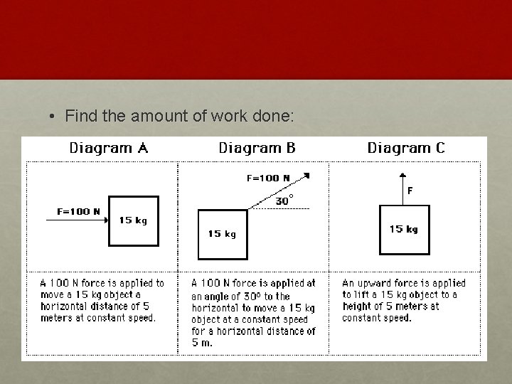  • Find the amount of work done: 