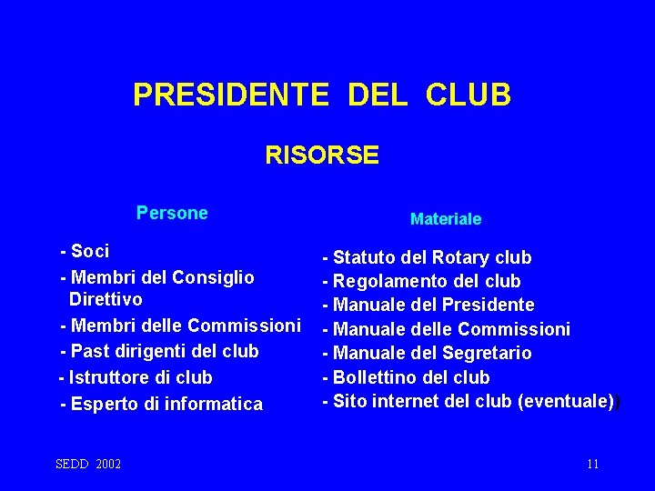 PRESIDENTE DEL CLUB RISORSE Persone - Soci - Membri del Consiglio Direttivo - Membri