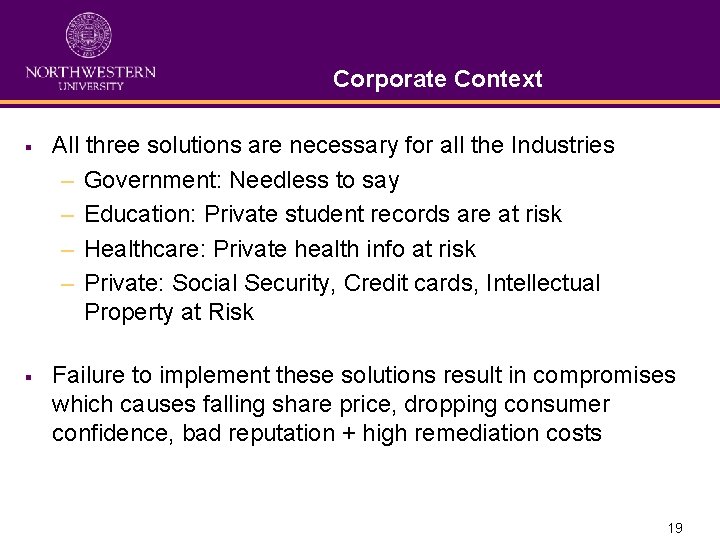 Corporate Context § All three solutions are necessary for all the Industries – Government:
