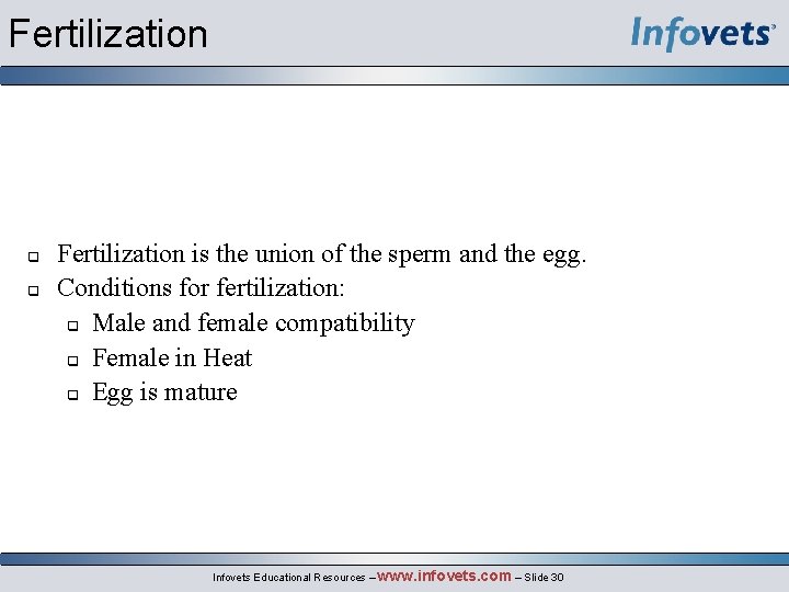 Fertilization is the union of the sperm and the egg. Conditions for fertilization: Male