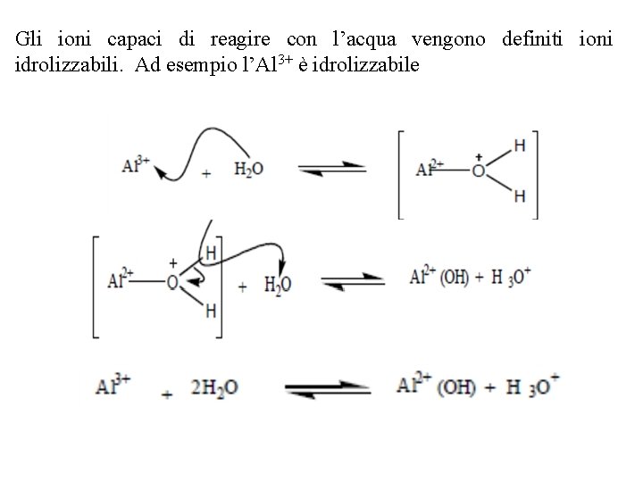 Gli ioni capaci di reagire con l’acqua vengono definiti ioni idrolizzabili. Ad esempio l’Al