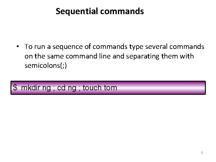 Sequential commands • To run a sequence of commands type several commands on the