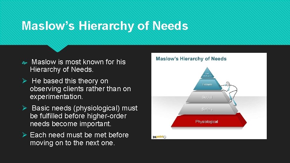 Maslow’s Hierarchy of Needs Maslow is most known for his Hierarchy of Needs. Ø