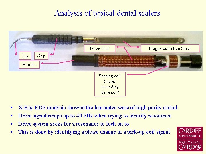 Analysis of typical dental scalers Drive Coil Tip Magnetostrictive Stack Grip Handle Sensing coil
