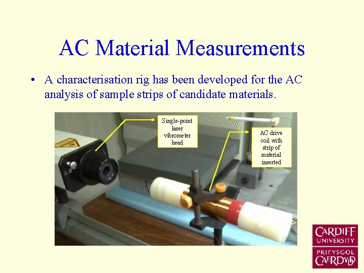 AC Material Measurements • A characterisation rig has been developed for the AC analysis