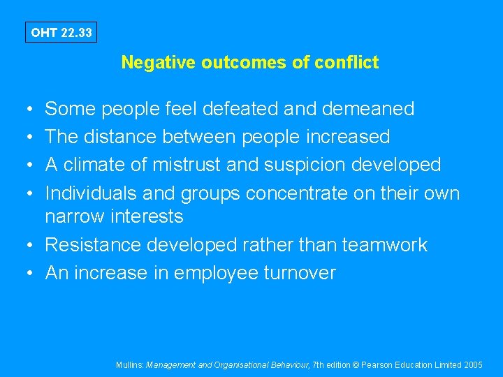 OHT 22. 33 Negative outcomes of conflict • • Some people feel defeated and