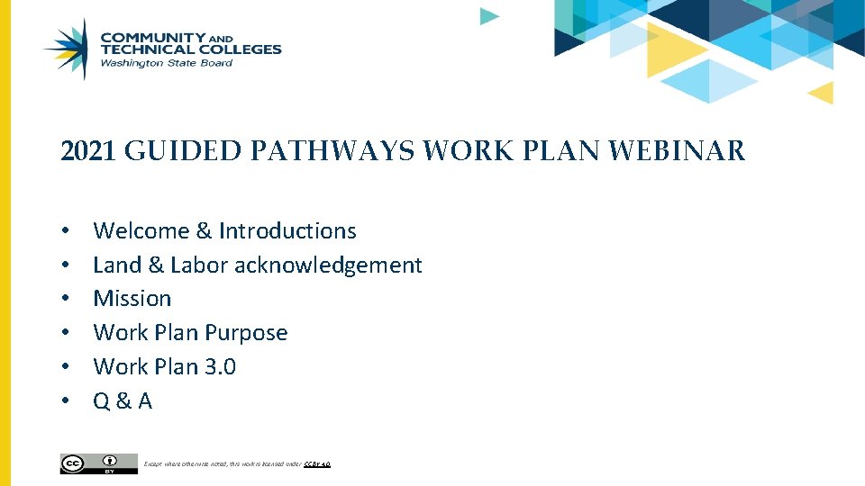 2021 GUIDED PATHWAYS WORK PLAN WEBINAR • • • Welcome & Introductions Land &