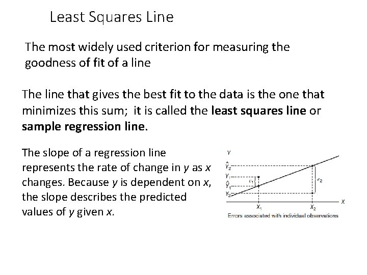 Least Squares Line The most widely used criterion for measuring the goodness of fit Least Squares Line The most widely used criterion for measuring the goodness of fit