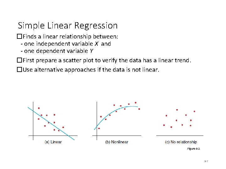 Simple Linear Regression �Finds a linear relationship between: - one independent variable X and Simple Linear Regression �Finds a linear relationship between: - one independent variable X and