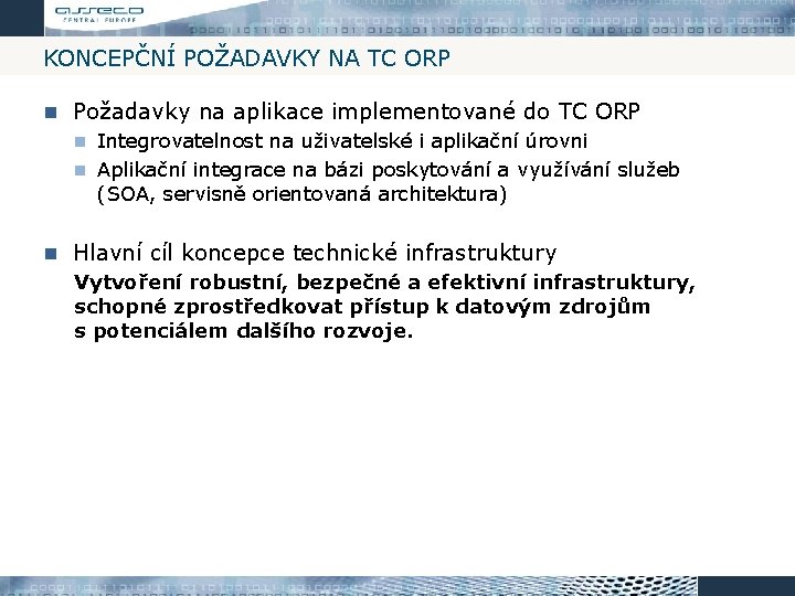 KONCEPČNÍ POŽADAVKY NA TC ORP Požadavky na aplikace implementované do TC ORP Integrovatelnost na