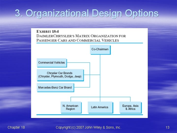 3. Organizational Design Options Chapter 18 Copyright (c) 2007 John Wiley & Sons, Inc.