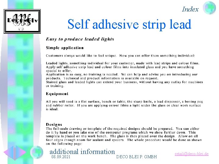 Index Self adhesive strip lead additional information 08. 09. 2021 DECO BLEI P. GMBH