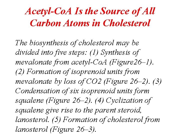 Acetyl-Co. A Is the Source of All Carbon Atoms in Cholesterol The biosynthesis of