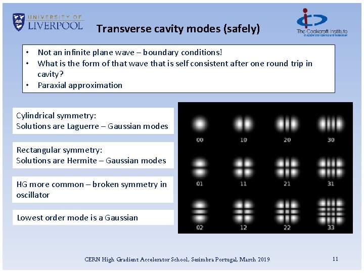 Transverse cavity modes (safely) • Not an infinite plane wave – boundary conditions! •