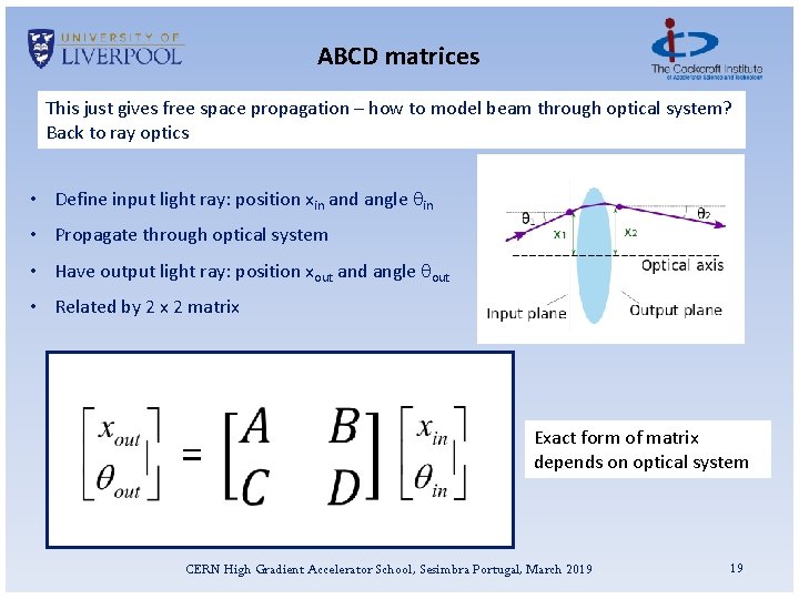 ABCD matrices This just gives free space propagation – how to model beam through