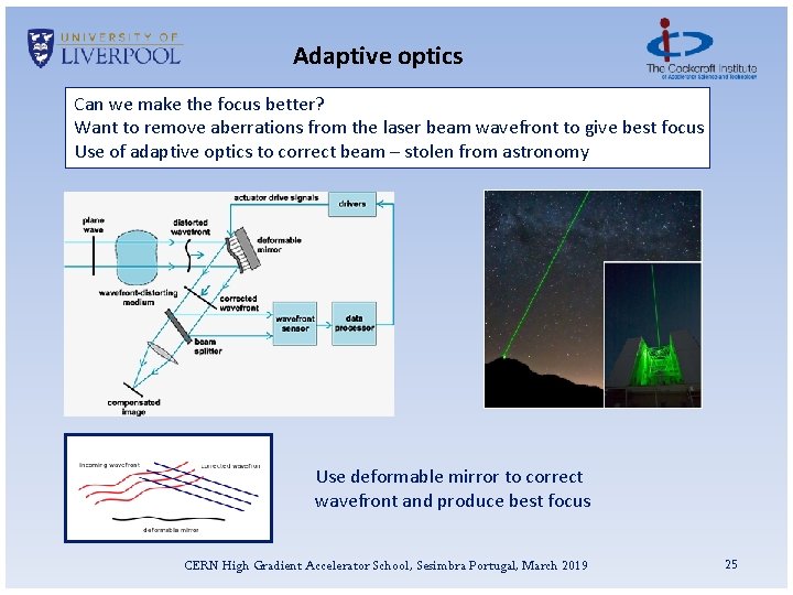 Adaptive optics Can we make the focus better? Want to remove aberrations from the
