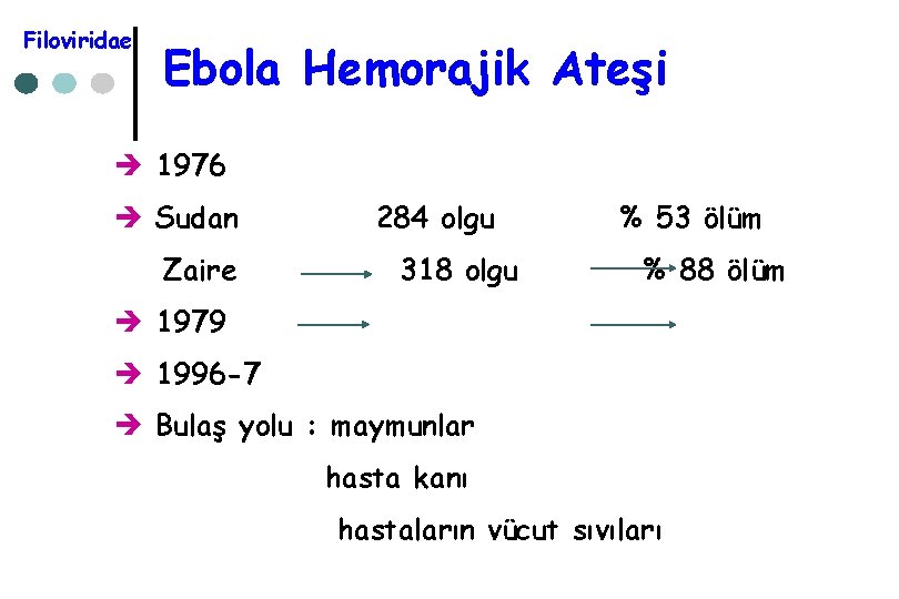 Filoviridae Ebola Hemorajik Ateşi è 1976 è Sudan Zaire 284 olgu 318 olgu %