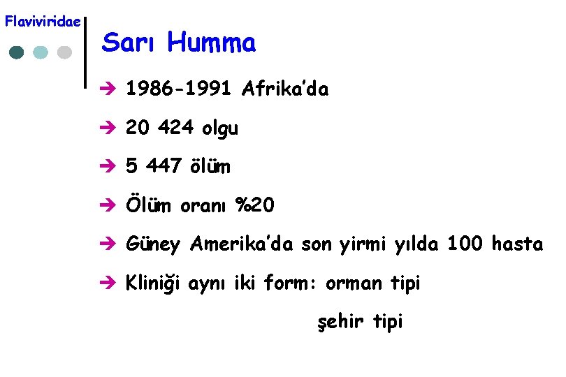 Flaviviridae Sarı Humma è 1986 -1991 Afrika’da è 20 424 olgu è 5 447